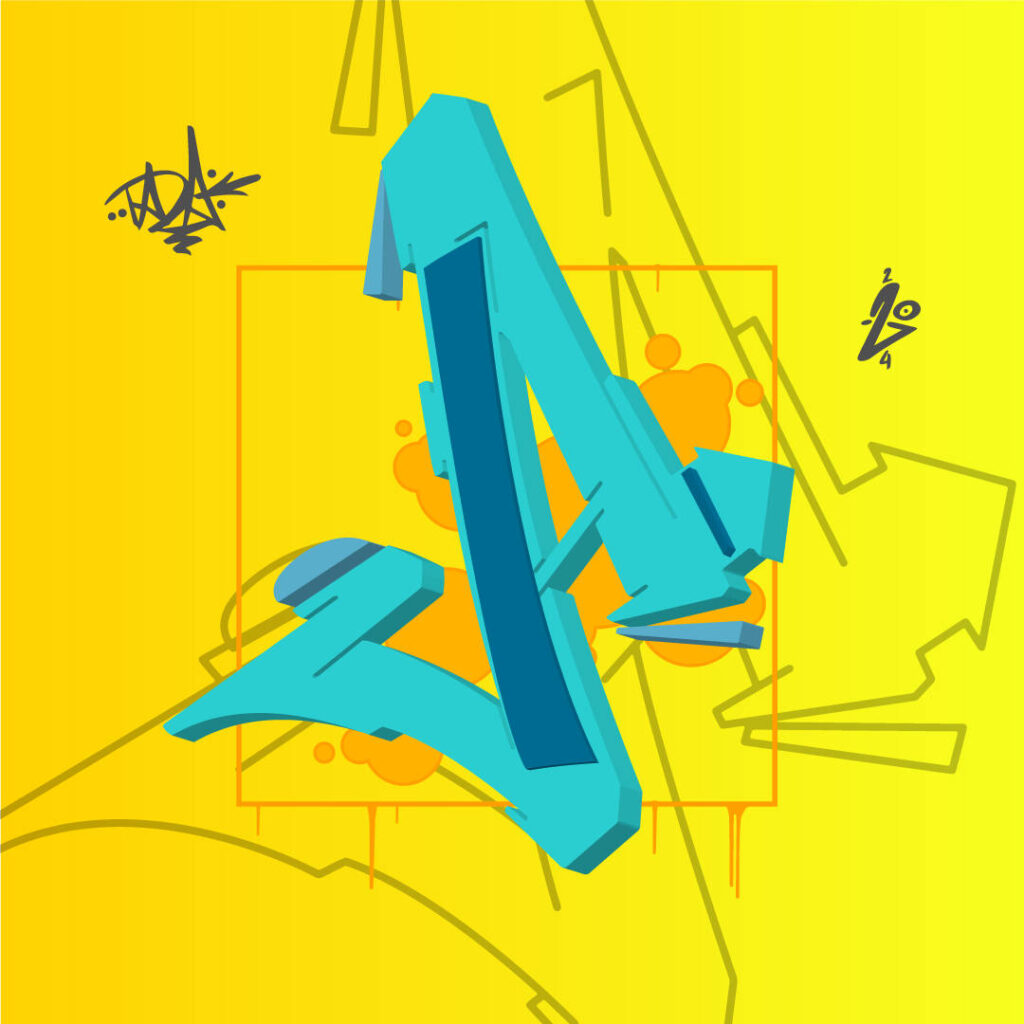 blue digital 3D A graffiti letter graphic