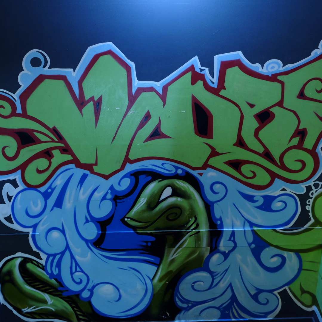 Snake with green graffiti piece