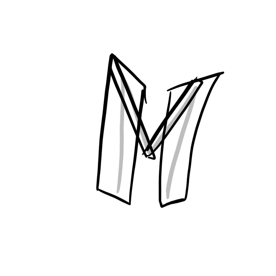 How to draw graffiti letter M tutorial - second step graphic