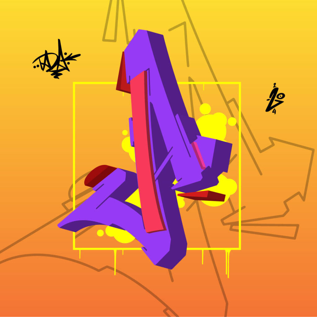 violet digital 3D A graffiti letter graphic